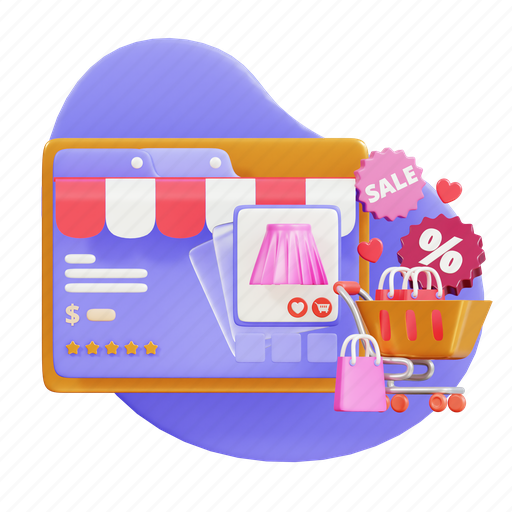 E-commerce, market, payment, handphone, money, cart, cyberspace 3D illustration - Download on Iconfinder