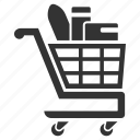 basket, full, groceries, shopping cart, trolley