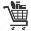 basket, full, groceries, shopping cart, trolley 