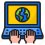 laptop, earth, world, global, hand 