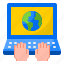 laptop, earth, world, global, hand 