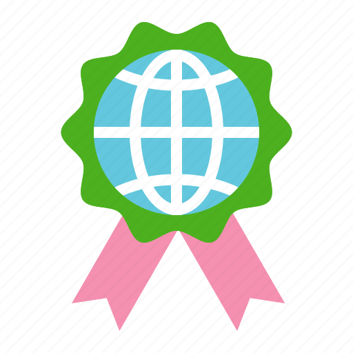 Badge, earth day, ecology, environmental protection, globe, green, ribbon icon - Download on Iconfinder