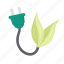 plug, green, energy, electricity, plant, cable, leaf, power 