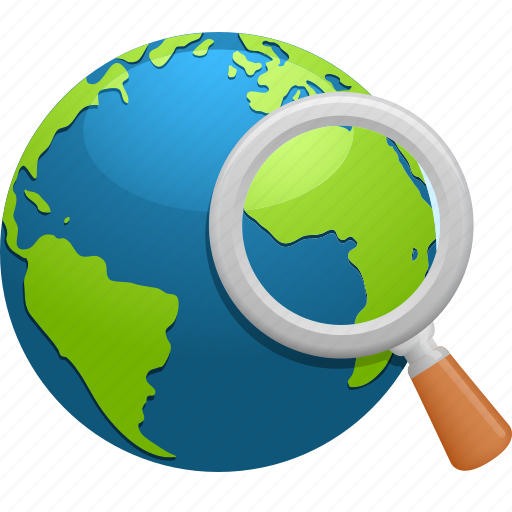 Destination, earth, globe, magnifier, magnifying glass, planet, search icon - Download on Iconfinder