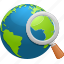 destination, earth, globe, magnifier, magnifying glass, planet, search 