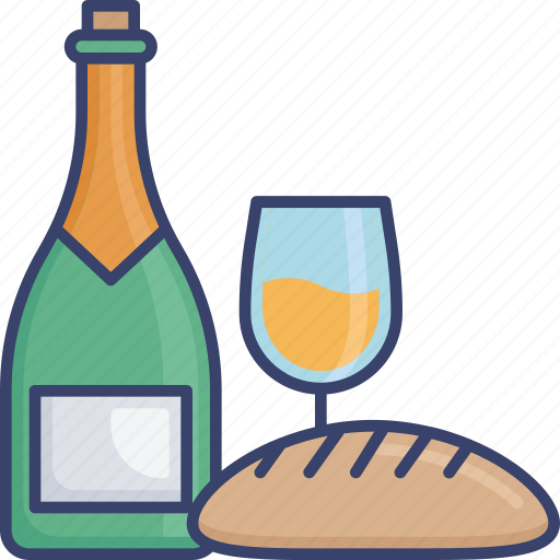 Alcohol, beverage, bottle, bread, drink, food, wine icon - Download on Iconfinder