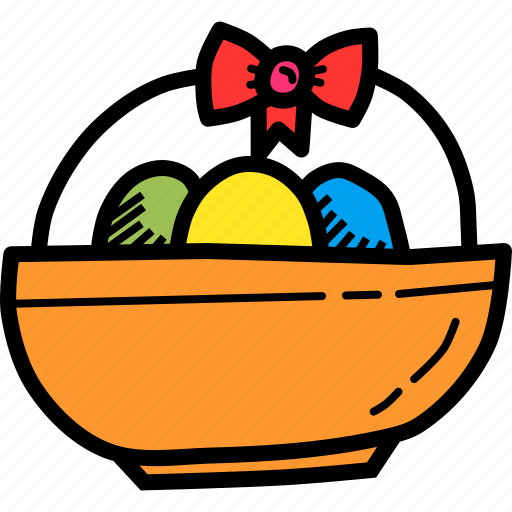 Basket, bowl, decoration, easter, egg, eggs, ribbon icon - Download on Iconfinder