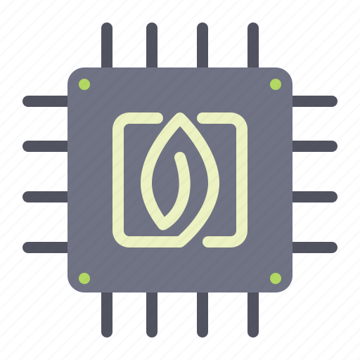Green technology, chip, processor, leaf, industry, production icon - Download on Iconfinder