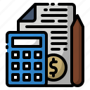 bill, calculate, calculator, invoice, pen, tax
