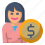 avatar, customer, dollar, girl, money, woman 