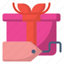 box, gift, label, present, ribbon, shopping, tag