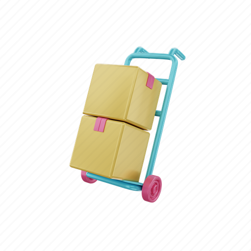 Handtruck, hand truck, box, package, delivery, shipping, transport 3D illustration - Download on Iconfinder