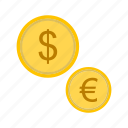 dollar, euro, coins