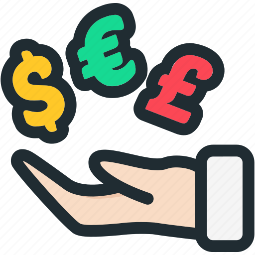 Currency exchange, currency, exchange, dollar, pound, euro, hand icon - Download on Iconfinder