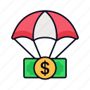parachute money, insurance, fall, economy, business and finance, dollar symbol, recession, crisis, coin