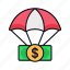 parachute money, insurance, fall, economy, business and finance, dollar symbol, recession, crisis, coin 
