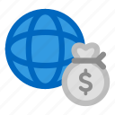 global, money bag, currency, economy