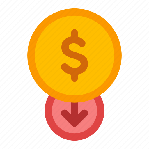Coin, down arrow, money, inflation icon - Download on Iconfinder