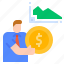 avatar, businessman, coin, deflation, statistic 