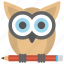 creative owl, education, knowledge, owl with pencil, wisdom 