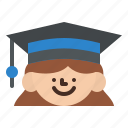 degree, girl, graduated, hat
