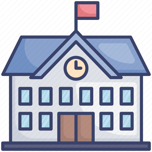Building, clock, education, estate, flag, property, school icon - Download on Iconfinder