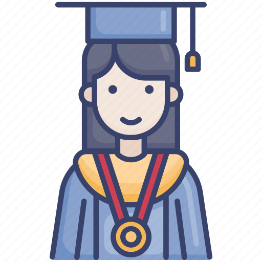 Education, female, girl, graduate, graduation, medal, school icon - Download on Iconfinder