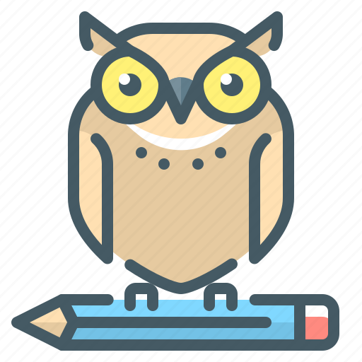 Education, knowledge, learning, owl, pencil icon - Download on Iconfinder