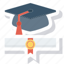 degree, graduation, graduation degree, mortarboard, scholar icon