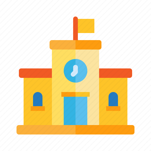 Building, clock, college, education, elementary, flag, school icon - Download on Iconfinder