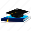 books, cap, graduate, graduation, graduation cap 