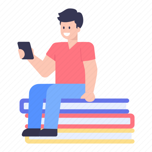 Student, mobile study, mobile user, education, books illustration - Download on Iconfinder