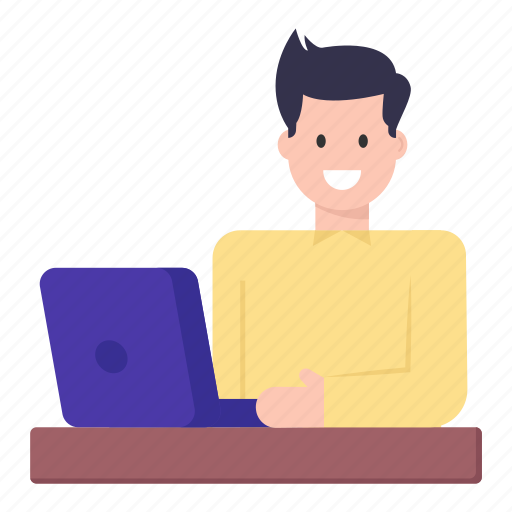 Online person, laptop user, online education, workplace, employee illustration - Download on Iconfinder
