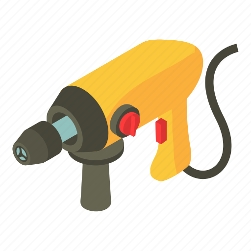 Drill, electric, industrial, isometric, object, power, yellow icon - Download on Iconfinder