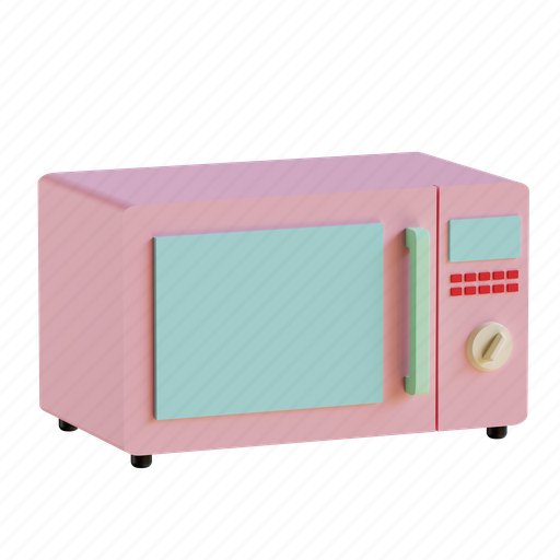 Microwave, soft, pink, cooking, kitchen, electronics, technology 3D illustration - Download on Iconfinder