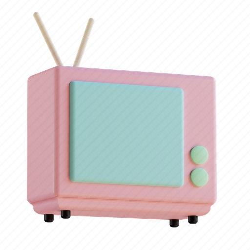 Tv, television, soft, pink, antenna, display, electronic 3D illustration - Download on Iconfinder