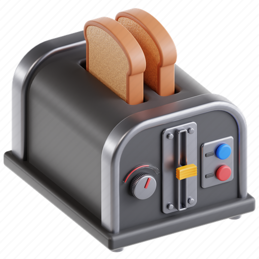 Bread, toaster, toast, appliance, kitchenware, electronic 3D illustration - Download on Iconfinder