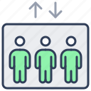 three, passengers, elevator, lift, arrows