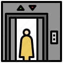 female, transportation, doors, elevator, people