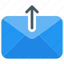 communication, email, envelope, mailbox, message, upload, upwards