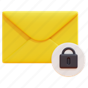 encrypted, lock, email, mail, envelope, message, letter, 3d 