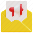 promote, megaphone, email, mail, envelope, message, letter, 3d 