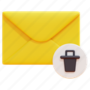trash, delete, email, mail, envelope, message, letter, 3d 