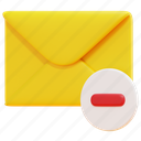delete, minus, email, mail, envelope, letter, message, 3d