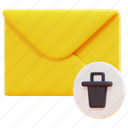 trash, delete, email, mail, envelope, letter, message, 3d