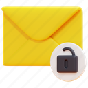 unlocked, open, email, mail, envelope, letter, message, 3d