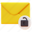 unlocked, open, email, mail, envelope, letter, message, 3d 