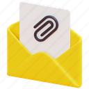 attached, file, attach, email, mail, message, envelope, letter, 3d 