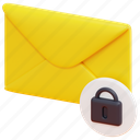 encrypted, lock, email, mail, message, envelope, letter, 3d 
