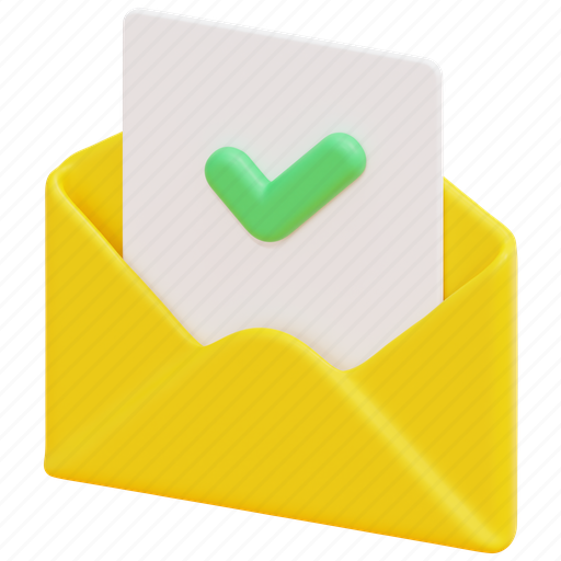 Approved, mark, email, mail, message, envelope, letter 3D illustration - Download on Iconfinder